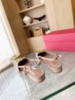 Valentino Garavani V Logo Leather Slingback Flats Beige - Image 5