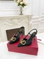 Valentino Garavani Vlogo Woven Leather Slingback Pumps Black - Image 7