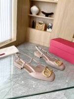 Valentino Garavani V Logo Leather Slingback Flats Beige - Image 3