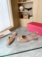 Valentino Garavani V Logo Leather Slingback Flats Beige - Image 2