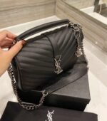 Saint Laurent College Medium Silver Chain In Quilted Black Silver 24Cm 600279Brm041000 - Image 9