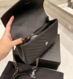 Saint Laurent College Medium Silver Chain In Quilted Black Silver 24Cm 600279Brm041000 - Image 4