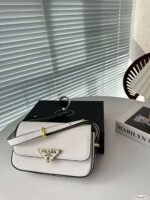 Prada Emblème Brushed Leather Bag White 24Cm 1Bd321 Zo6 F0Pg7 V Oto - Image 2