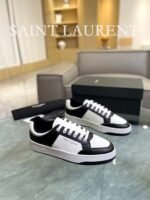 Saint Laurent Perforated Leather Sneaker Black And White - Image 9
