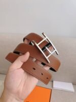 Hermes Quentin Reversible Belt Brown Silver Metal 32Mm - Image 3