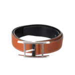 Hermes Quentin Reversible Belt Brown Silver Metal 32Mm