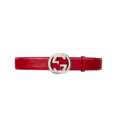 dne-8-14 Gucci Calfskin Monogram Red Belt Silver Metal 3.5Cm - Image 1
