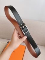 Hermes Quentin Reversible Belt Brown Silver Metal 32Mm - Image 2