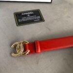 Chanel Leather Belt With Cc Pearl And Gold Tone Metal Red 3Cm - Image 3