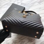 Saint Laurent Black Chevron Leather Monogram Chain Cassandre Tote - Image 4