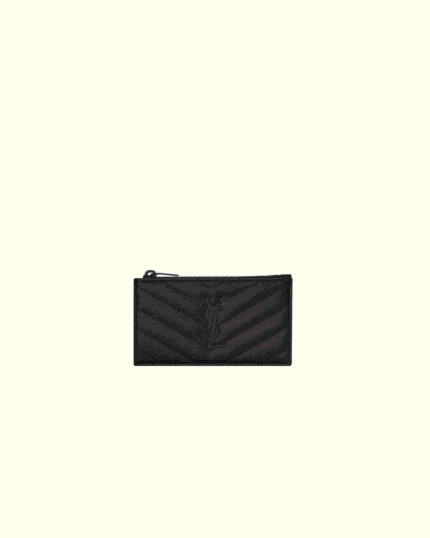 Saint Laurent Cassandre quilted fragments card case in grain de poudre leather