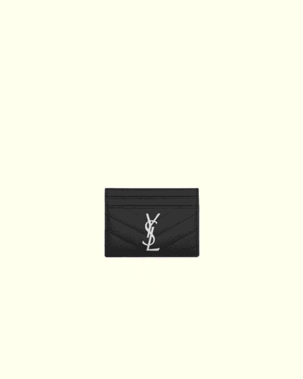 Saint Laurent Cassandre quilted card case in grain de poudre leather