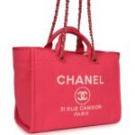 Chanel Medium Deauville Shopping Tote Hot Pink Canvas Light Gold Hardware - Image 2