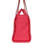Chanel Medium Deauville Shopping Tote Hot Pink Canvas Light Gold Hardware - Image 4