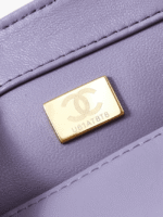 Chanel  Shiny Lambskin Quilted Mini Pearl Logo Flap Light Purple - Image 7