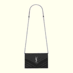 SAINT LAURENT CASSANDRE ENVELOPE CHAIN WALLET IN GRAIN DE POUDRE LEATHER