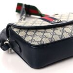 Gucci Supreme Monogram Textured Dollar Calfskin Web Studded Mini Ophidia Flap Shoulder Bag Beige Blue - Image 3