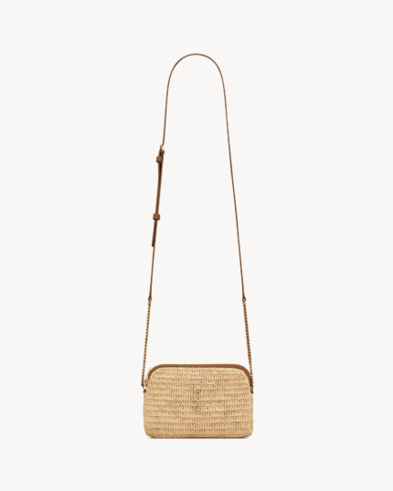 Saint Laurent gaby zipped pouch in raffia