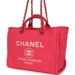 Chanel Medium Deauville Shopping Tote Hot Pink Canvas Light Gold Hardware - Image 3