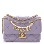 Chanel  Shiny Lambskin Quilted Mini Pearl Logo Flap Light Purple