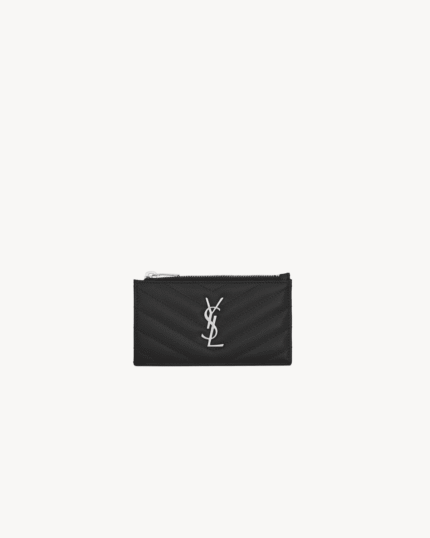 Saint Laurent Cassandre quilted fragments card case in grain de poudre leather
