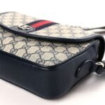 Gucci Supreme Monogram Textured Dollar Calfskin Web Studded Mini Ophidia Flap Shoulder Bag Beige Blue - Image 4