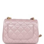 Chanel Mini Square Pearl Flap Bag Light Pink Iridescent Lambskin Brushed Gold Hardware - Image 4
