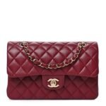 CHANEL Lambskin Quilted Medium Double Flap Burgundy