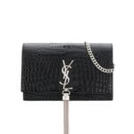 SAINT LAURENT Kate monogram croc-embossed leather shoulder bag