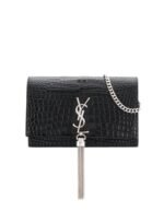 SAINT LAURENT Kate monogram croc-embossed leather shoulder bag