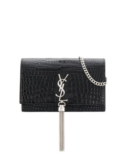 SAINT LAURENT Kate monogram croc-embossed leather shoulder bag