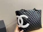 CHANEL Calfskin Quilted Large Cambon Tote Black White - Image 6