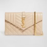 Saint Laurent Envelope Triquilt YSL Wallet on Chain in Grained Leather