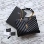 Saint Laurent Black Chevron Leather Monogram Chain Cassandre Tote - Image 2
