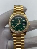 Rolex Day-Date 40 228348RBR Yellow Gold Green Ombre Roman Numeral Dial Diamond Bezel (2024) - Image 2