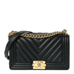 CHANEL Calfskin Chevron Quilted Medium Boy Flap Black
