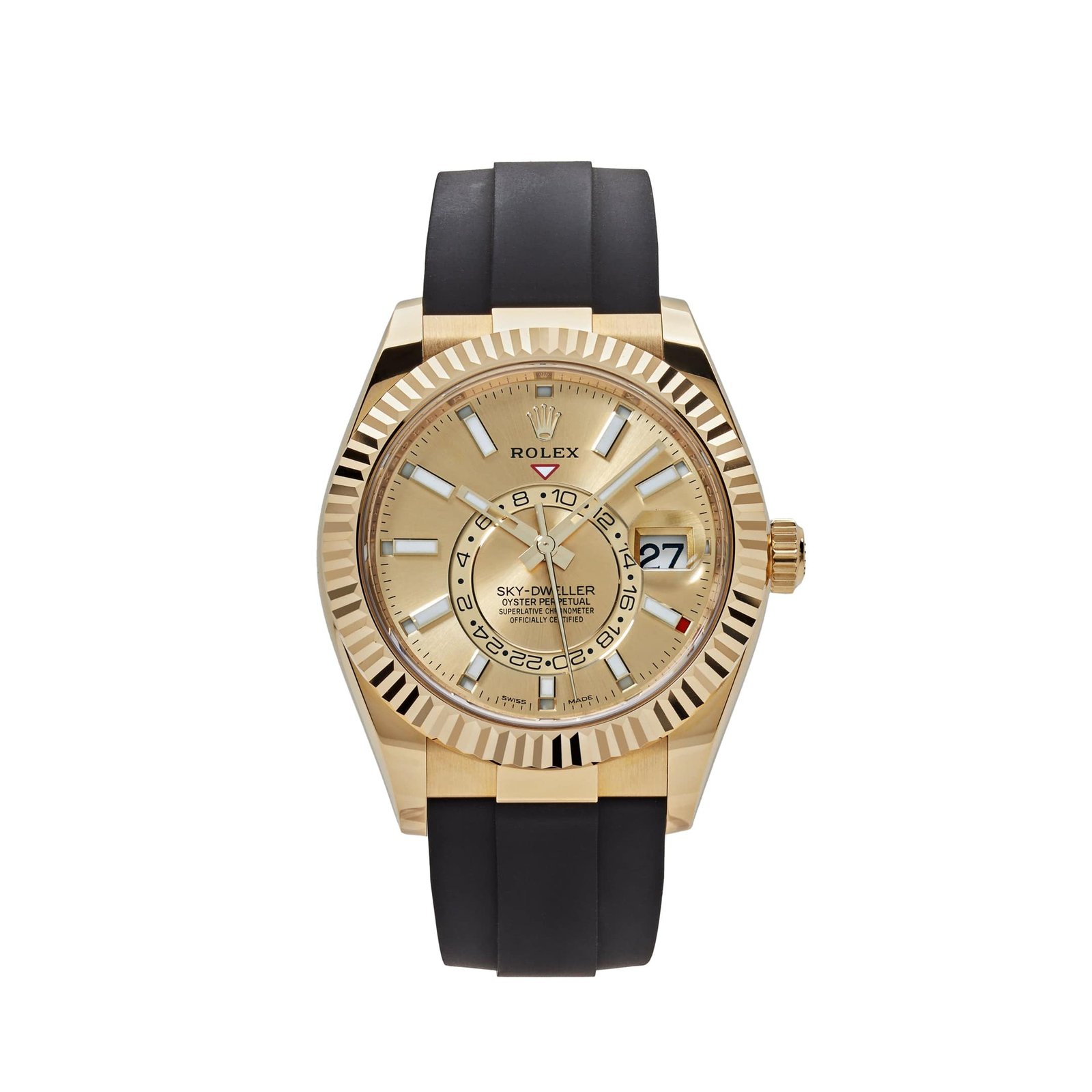 KuTG5Kz1-rolex-sky-dweller-326238-yellow-gold-champagne-dial-2022-rolex-41980496543988 Rolex Sky-Dweller 326238 Yellow Gold Champagne Dial Rubber Strap (2022) - Image 1