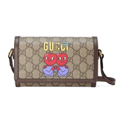 GUCCI Cherry Print Mini Bag In Beige