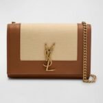 Saint Laurent Kate Small YSL Wallet on Chain in Linen and Leather