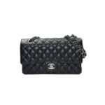 CHANEL CLASSIC HANDBAG Grained Calfskin & Silver Metal