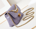 Chanel  Shiny Lambskin Quilted Mini Pearl Logo Flap Light Purple - Image 5
