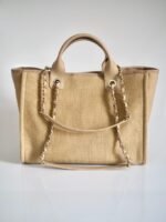 CHANEL Deauville Tote Small Beige Canvas - Image 3