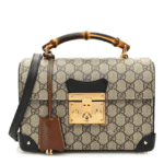 Gucci GG Supreme Monogram Small Padlock Bamboo Shoulder Bag Beige Black Cuir
