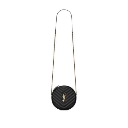 SAINT LAURENT VINYLE ROUND QUILTED GRAIN LEATHER ROUND BAG