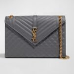 Saint Laurent Envelope Triquilt Large YSL Shoulder Bag in Grained Leather