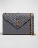 Saint Laurent Envelope Triquilt Large YSL Shoulder Bag in Grained Leather