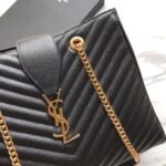 Saint Laurent Black Chevron Leather Monogram Chain Cassandre Tote - Image 8