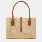 Saint Laurent Panier leather-trimmed raffia tote bag