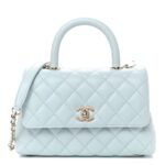 CHANEL Caviar Quilted Small Coco Handle Flap Light Blue