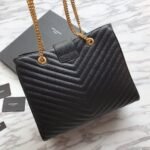 Saint Laurent Black Chevron Leather Monogram Chain Cassandre Tote - Image 6